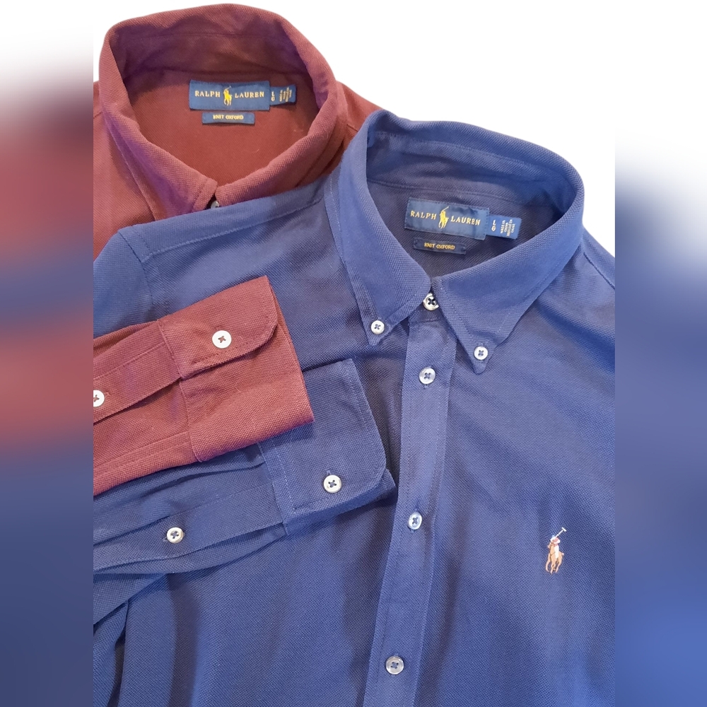 Ralph Lauren Blue Label Men's Casual Button Down Shirts - Blue and Burgundy